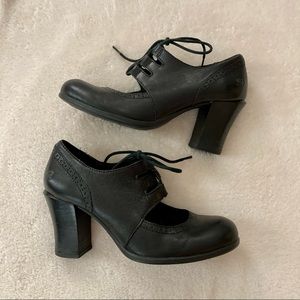 Born Black Leather Heels with Tie - size 9.5